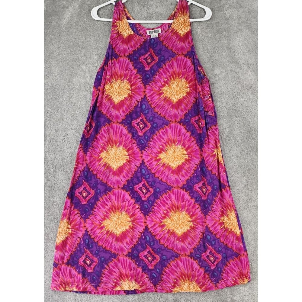 Dee Dee's Dress Womens Medium Purple Pink Yellow Sleeveless Boho Hippie Tie Dye